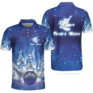 Bowling On Blue Fire Custom Polo Shirt, Blue Custom Bowling Shirt For Adults, Personalized Bowling Gift Unikmerch