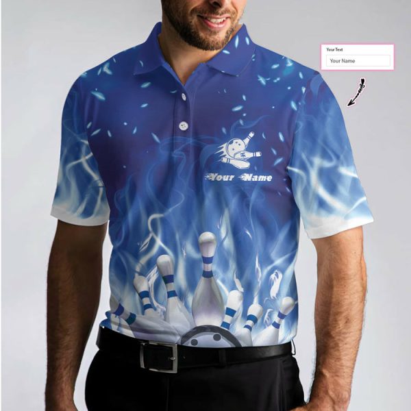 Bowling On Blue Fire Custom Polo Shirt, Blue Custom Bowling Shirt For Adults, Personalized Bowling Gift Unikmerch