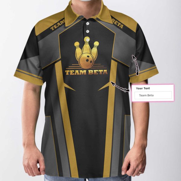 Custom Team Name Golden Bowling Custom Polo Shirt, Personalized Bowling Shirt With Name, Custom Bowling Gift Unikmerch