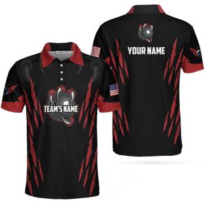 Personalized Bowling Team Monster Custom Polo Shirt, Black And Red Custom Bowling Polo, Customized Bowling Gift Unikmerch