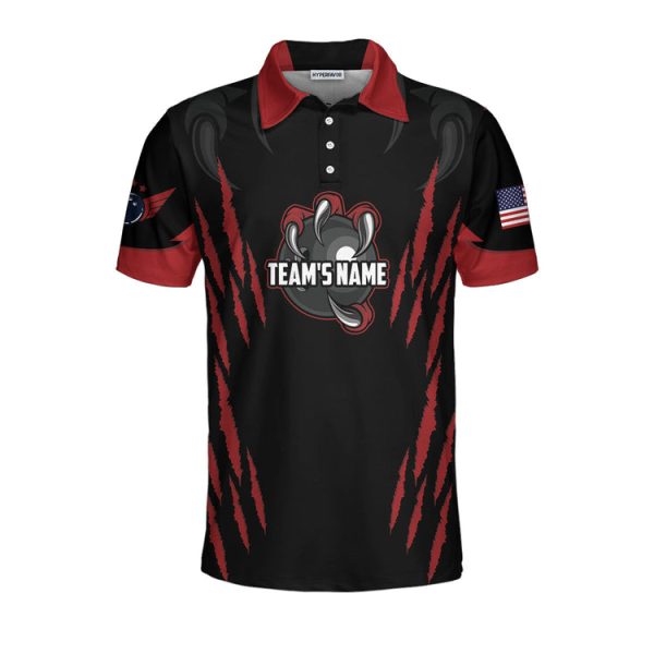 Personalized Bowling Team Monster Custom Polo Shirt, Black And Red Custom Bowling Polo, Customized Bowling Gift Unikmerch
