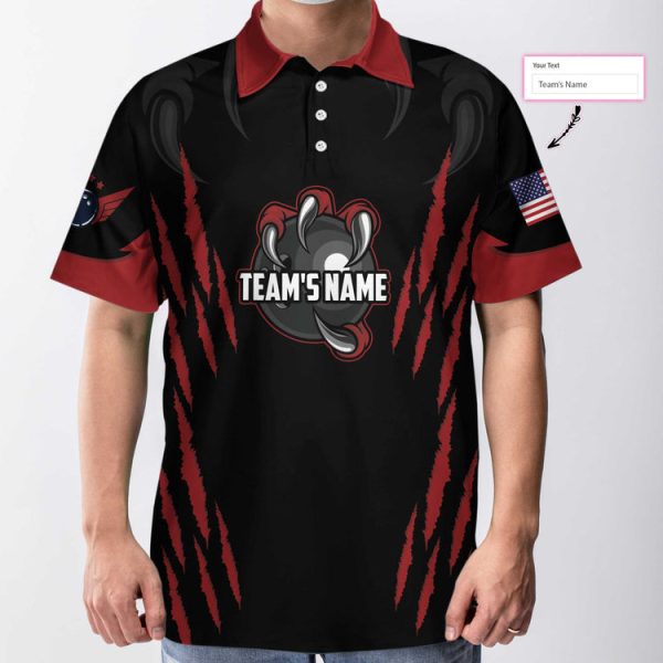 Personalized Bowling Team Monster Custom Polo Shirt, Black And Red Custom Bowling Polo, Customized Bowling Gift Unikmerch