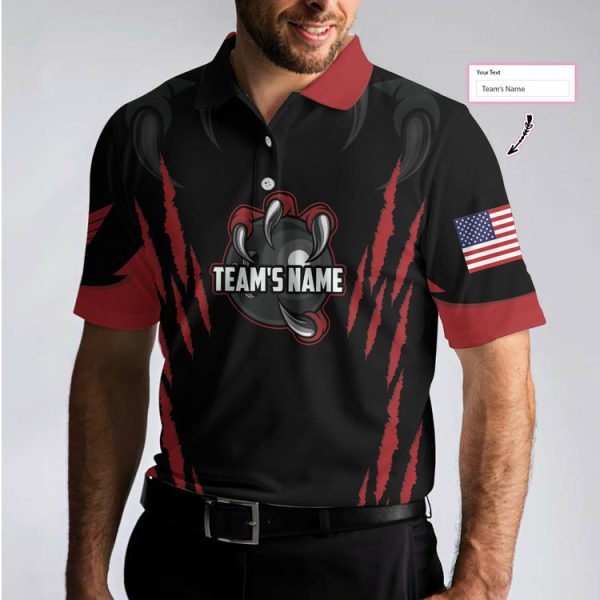 Personalized Bowling Team Monster Custom Polo Shirt, Black And Red Custom Bowling Polo, Customized Bowling Gift Unikmerch